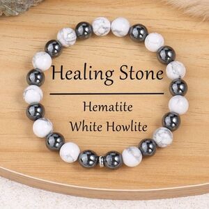 NWT Hematite and White Howlite Healing Stone Bracelet